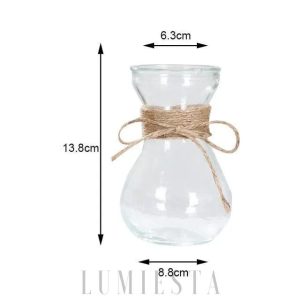 Stylowa szklana butelka dekoracyjna z juty 19 cm