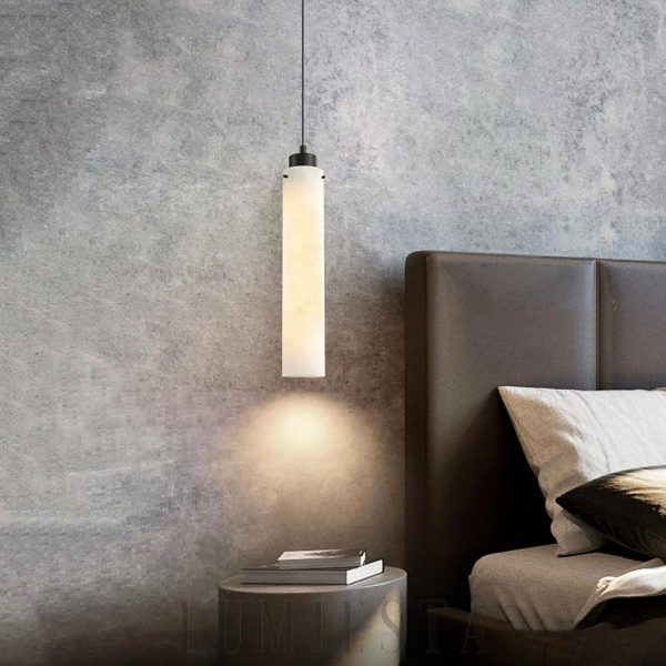 Cyrro - Alabastrowa lampa wisząca, cylindryczna, biała