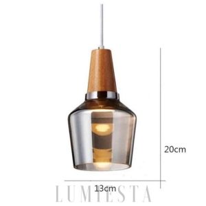 Lampa wisząca ze szkła i drewna w nowoczesnym stylu