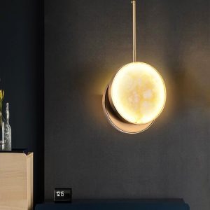 Lampa wisząca Moonshade z alabastrem, mosiądz 22 cm