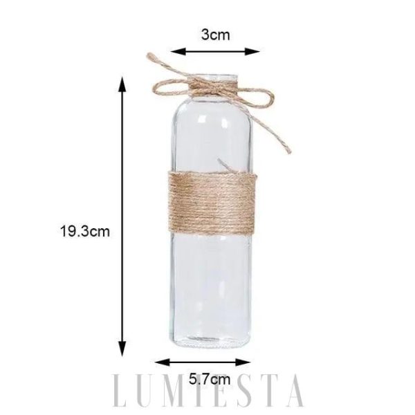 Stylowa szklana butelka dekoracyjna z juty 19 cm