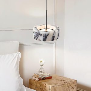 Frone - Okrągła lampa wisząca marmurowa 20cm biały i czarny