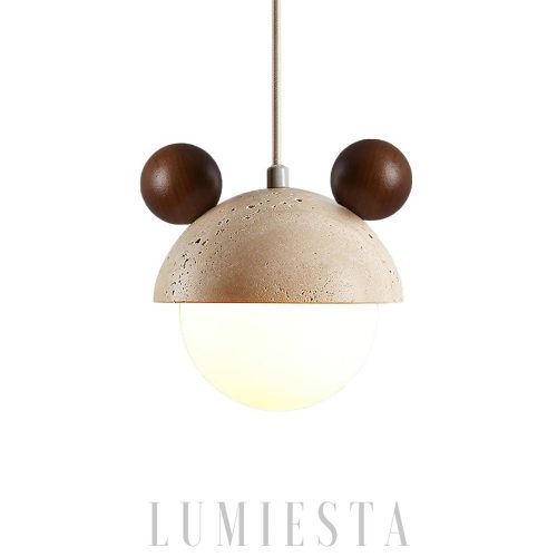 Lampa wisząca Domiere z travertynu i drewnianymi akcentami