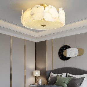 Artze - Lampa sufitowa z alabastru w nowoczesnym stylu, złoto-biała, Ø45/60cm