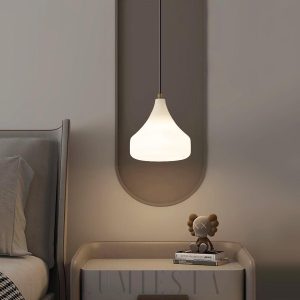 Alabastrowa lampa wisząca łezka do sypialni 17cm złoty biały