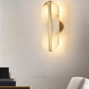 Borneo - Lampa ścienna mosiężna, klosz alabastrowy 13×40cm