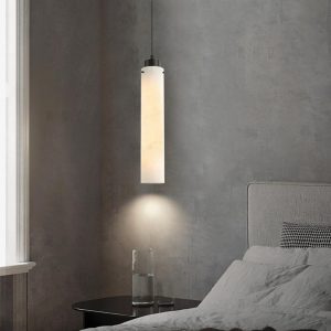 Cyrro - Alabastrowa lampa wisząca, cylindryczna, biała