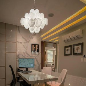 Lampa wisząca vintage Murano biały szklany żyrandol 49cm