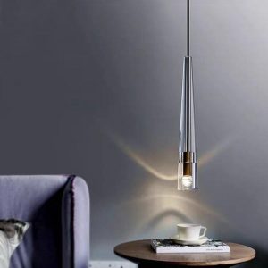 Smukła kryształowa lampa wisząca mosiądz smoky 7cm 40cm