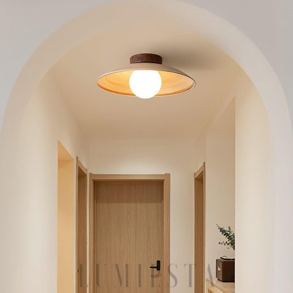 Terrap - Lampa sufitowa vintage drewniana Ø30 cm, beżowa