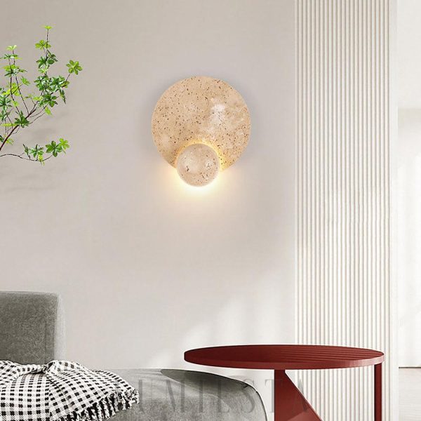 Luxor - Okrągła lampa ścienna z trawertynu boho 22 cm