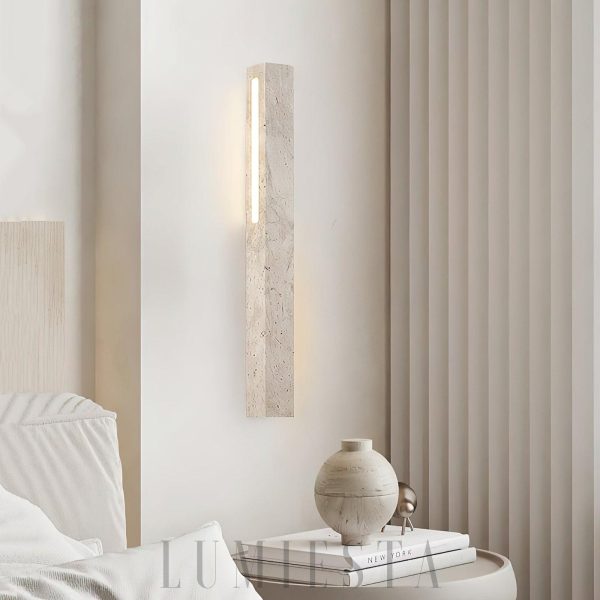 Elegancki travertynowy prostokątny kinkiet 50 cm beżowy LED