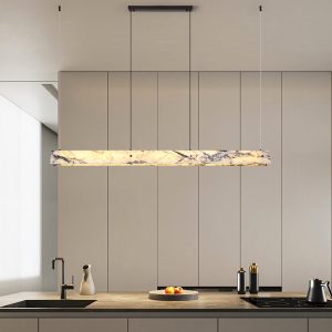 Liniowa lampa wisząca marmurowa 150cm biało czarna ciepła