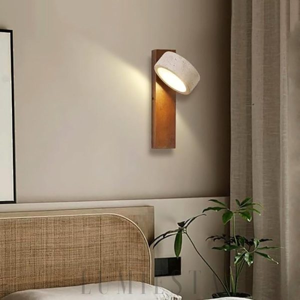 Grove Beam - Lampa ścienna  z travertynu i drewna 10cm 23cm