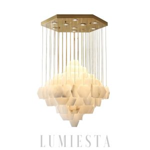 Alabastrowy żyrandol heksagonalny biały lampa wisząca 60cm