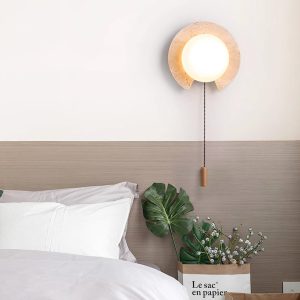 Trawertynowa okrągła lampa ścienna 22cm beżowa z łańcuszkiem