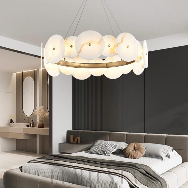 Fitzrovia - Alabastrowa lampa sufitowa 58 cm, ciepłe światło