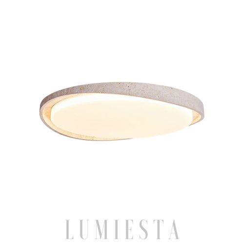 Okrągła lampa sufitowa Lumen Arc z trawertynu do sypialni