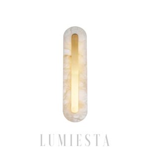 Oval - Lampa ścienna z Alabastru, złota/biała, wysokość 35/50/60 cm - Kinkiet LED do salonu