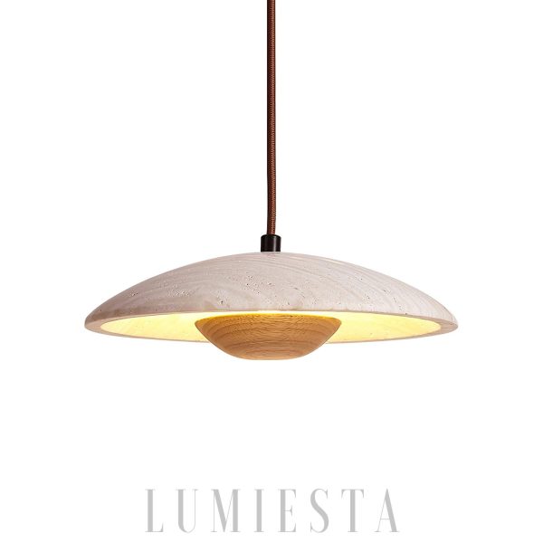 Solara - Wisząca lampa z drewna i trawertynu 25 cm, ciepłe