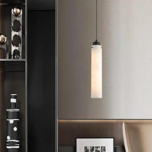 Cyrro - Alabastrowa lampa wisząca, cylindryczna, biała