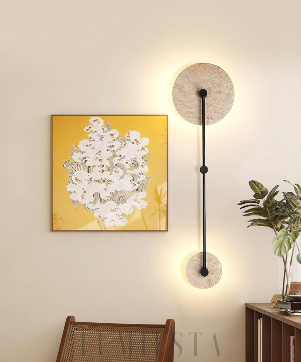 Lampa ścienna trawertynowa okrągła 28cm 80cm ciepła