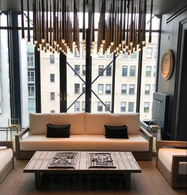 Anelo - Lampa wisząca mosiężna z kryształami 10-ramienna