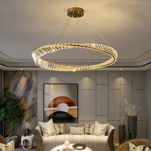 Wave Circle - Ekskluzywny złoty żyrandol z kryształami