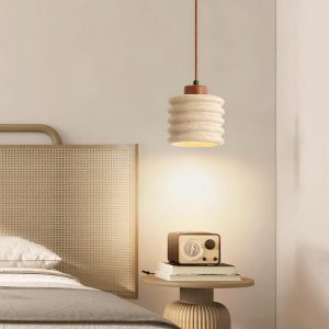 Lampa wisząca Candeeiro Column z travertynu i drewna 12cm