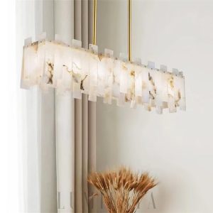 Bond - Żyrandol prostokątny z alabastru, złote wykończenie