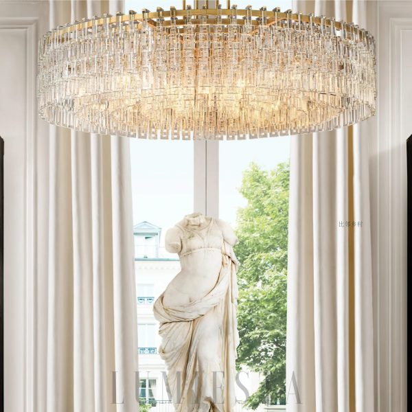 Marigna - Okrągła lampa 60 cali z kryształami, mosiądz