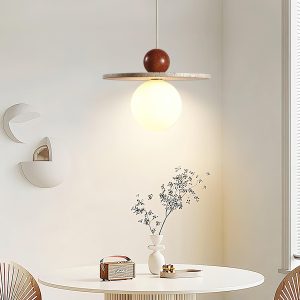 Lampa wisząca Ora w stylu nowoczesnym z travertynu i drewna