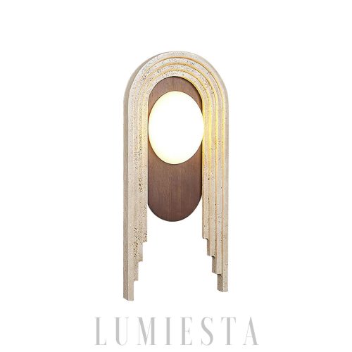 wm_17840228980051046017.jpg Vima - Beżowa lampa ścienna, trawertyn i drewno, stylowy kinkiet 18x40cm