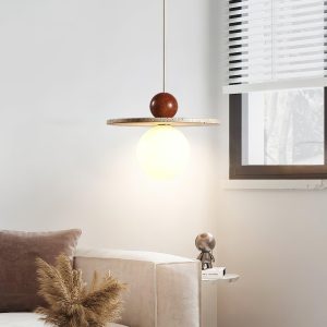 Lampa wisząca Ora w stylu nowoczesnym z travertynu i drewna