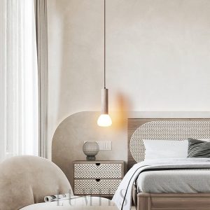 Lampa wisząca z travertynu w minimalistycznym stylu beżowa