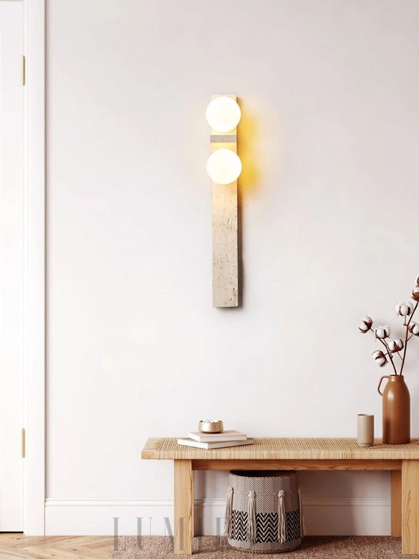 Trave - Asymetryczny prostokątny kinkiet z trawertynu beżowy 50 cm