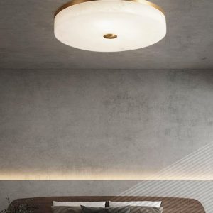 Bilbao - Alabastrowa lampa sufitowa okrągła złoto-biała, plafon Ø 30,40,50,60cm