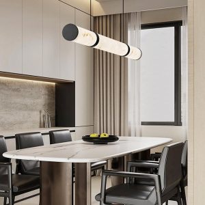 Lampa wisząca podłużna z alabastru, nowoczesna, biało złota 100/120/150 cm - Żyrandol nad stół