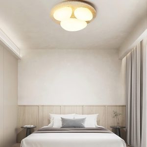 Travertynowa okrągła lampa sufitowa 50x50x13 beżowa ciepła