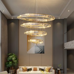 Wave Circle - Ekskluzywny złoty żyrandol z kryształami