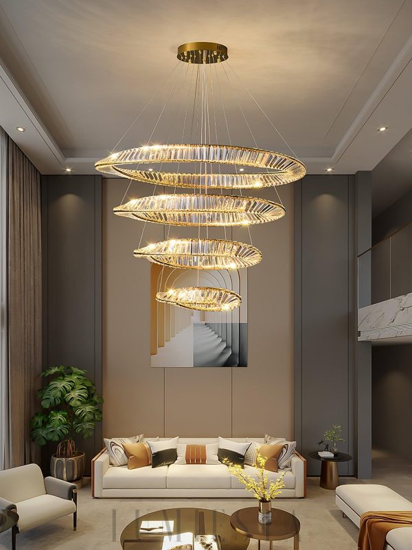 Wave Circle - Ekskluzywny złoty żyrandol z kryształami