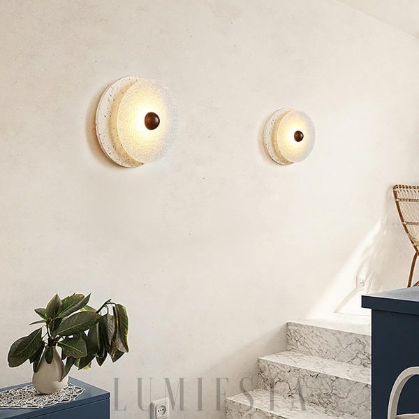 Aurora - Okrągła lampa ścienna travertynowa 33 cm