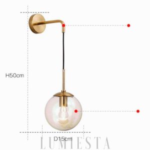 Elegancka wisząca lampa kula ze szkła i metalu