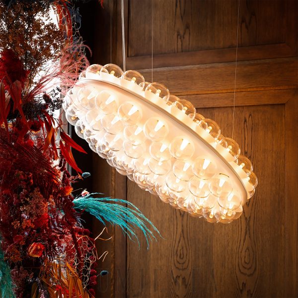 Lampa wisząca okrągła z podświetleniem LED w białym kolorze