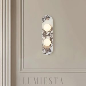 Owalna luksusowa lampa ścienna marmurowa z kloszem 44cm