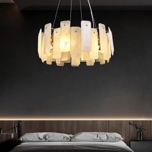 Noah - lampa wisząca okrągła w stylu alabastrowym