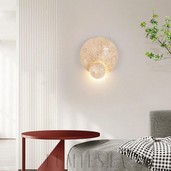 Luxor - Okrągła lampa ścienna z trawertynu boho 22 cm