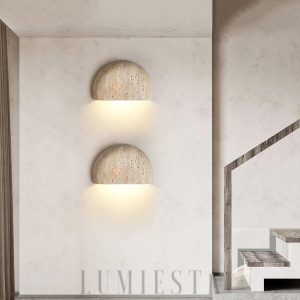 Arc Bowl - Beżowa lampa ścienna z travertynu 20cm elegancja