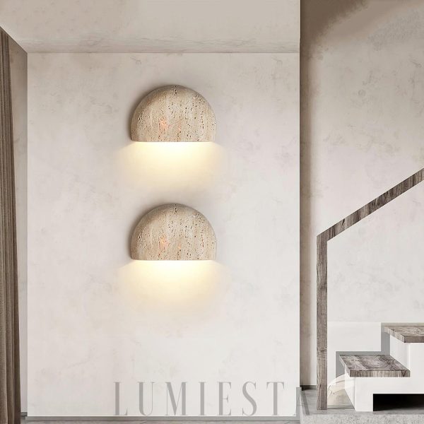 Arc Bowl - Beżowa lampa ścienna z travertynu 20cm elegancja