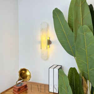 Ojos - Alabastrowa lampa ścienna, prostokątna, złota